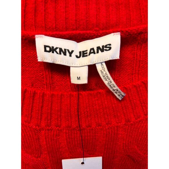 DKNY Red Cable Knit Long Sleeve Crew Neck Sweater Cozy Fall Holidays Pullover M - Picture 4 of 6